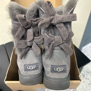 UGG Charcoal Boots with Ribbon Accents
